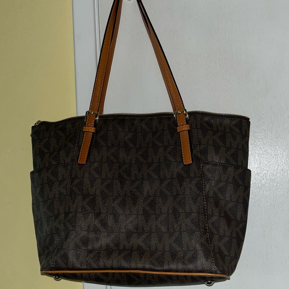 Michael Kors Brown signature MK Logo Coated Canvas &Leather tote bag